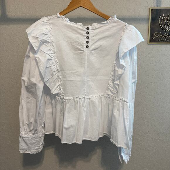 Women's Pol White Cotton Ruffle Front Long Sleeve Blouse Size Small NEW - Picture 9 of 9